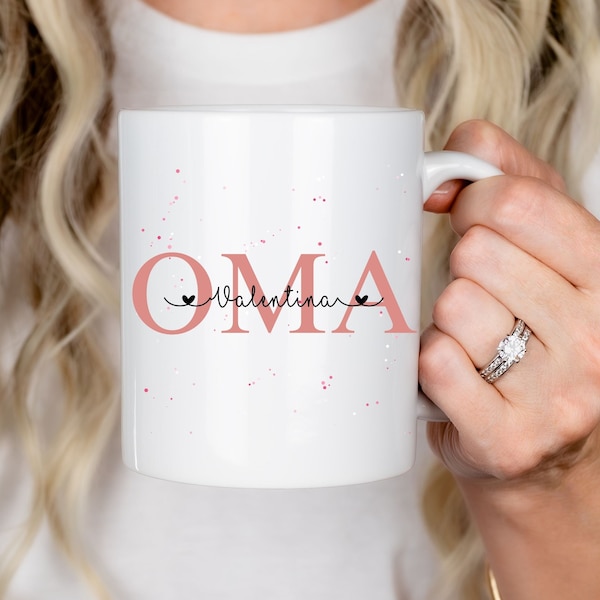 Personalisierte Tasse für Oma mit Namen, Geburtstagsgeschenk für Großmutter von Enkeln, Oma Tasse Geschenk von Enkelkindern individuell