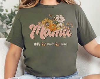 T-shirt maman personnalisé avec noms d'enfants, chemise maman, idée cadeau pour maman, cadeau d'anniversaire, cadeau fête des mères, baby shower, naissance