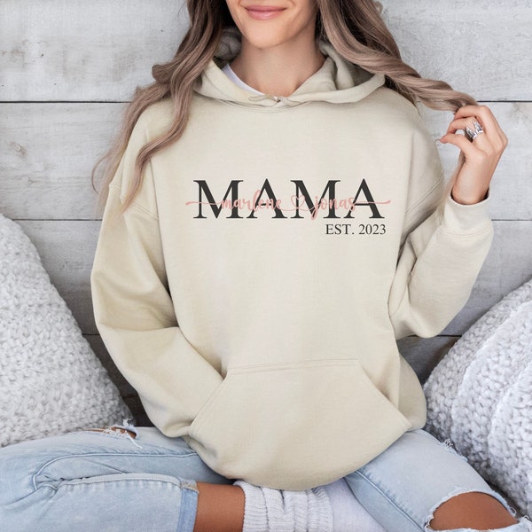 Hoodie personalisiert mit Namen und Jahr, Geburtstagsgeschenk für Mama, Mama Hoodie minimalistisch personalisiert, Geschenkidee für Mama