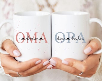 Personalisierte Tasse für Oma und Opa mit Namen, Geburtstagsgeschenk für Großeltern von Enkeln, Tasse Geschenk von Enkelkindern individuell