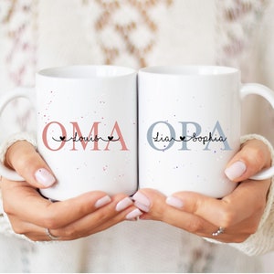 Personalisierte Tasse für Oma und Opa mit Namen, Geburtstagsgeschenk für Großeltern von Enkeln, Tasse Geschenk von Enkelkindern individuell Bild 1