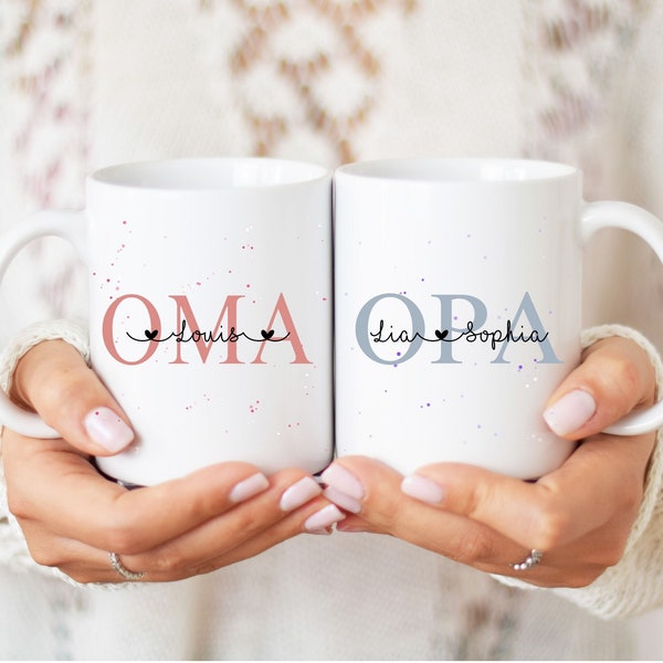 Personalisierte Tasse für Oma und Opa mit Namen, Geburtstagsgeschenk für Großeltern von Enkeln, Tasse Geschenk von Enkelkindern individuell