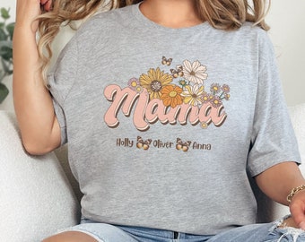 T-shirt maman personnalisé avec noms d'enfants, chemise maman, idée cadeau pour maman, cadeau d'anniversaire, cadeau fête des mères, baby shower, naissance