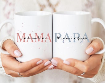 Personalisierte Tasse für Mama und Papa mit Namen, Geburtstagsgeschenk für Eltern von Kindern, Tasse Geschenk von Kindern individuell