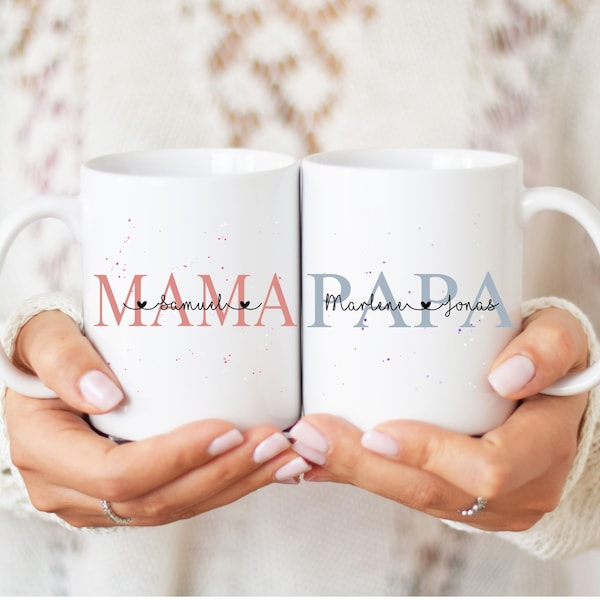 Personalisierte Tasse für Mama und Papa mit Namen, Geburtstagsgeschenk für Eltern von Kindern, Tasse Geschenk von Kindern individuell