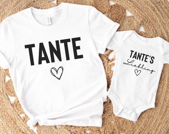 T-Shirt für Tante und Nichte, Partnerlook Geschenkidee für Tante, Tante Geschenk Strampler, Babybody werdende Tante, Tante's Liebling Shirt