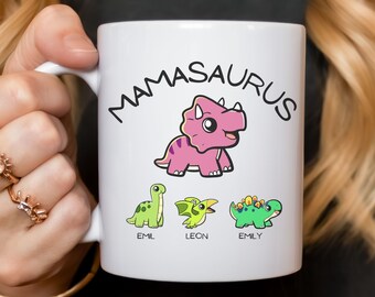 Personalisierte Dinosaurier Tasse für Mama mit Namen, Geschenkidee für Mama, Geburtstagsgeschenk für Mama, Muttertagsgeschenk von Kind