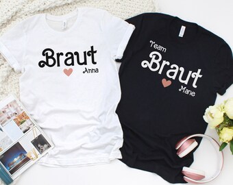 JGA Tshirt für Frauen personalisiert mit Name, Braut Shirt Geschenk für Junggeselinnenabschied T-Shirt, Team Braut, Brautgeschenk, Hochzeit