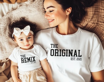 Outfit per mamma e bambino, maglietta personalizzata per mamma, regalo per la gravidanza, regalo per la festa della mamma, outfit coordinato per la famiglia di mamma e bambino