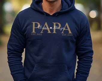 Papa Pullover personalisiert mit Name & Jahr, Geschenk Vater Shirt, Sweatshirt für Papas, Hoodie werdender Papa Ankündigung, Papageschenke