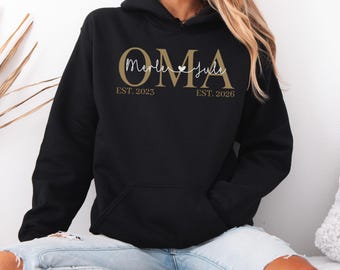 Oma Hoodie personalisiert mit Kindernamen & Geburtsjahren, Geschenk für Oma, Geburtstagsgeschenk für neue Oma, Großmutter Pullover