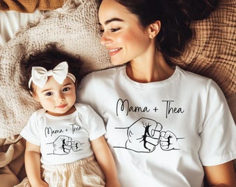 Completo mamma e bambino, maglietta personalizzata per la mamma, body per neonato con nome, regalo per la festa della mamma, completo coordinato per la famiglia mamma e bambino