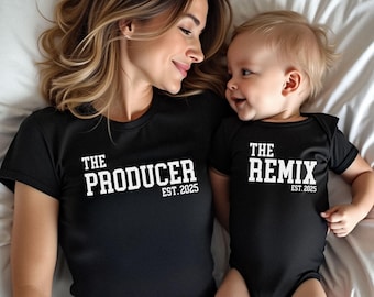 Outfit per mamma e bambino, maglietta personalizzata per mamma, regalo per la gravidanza, regalo per la festa della mamma, outfit coordinato per la famiglia di mamma e bambino