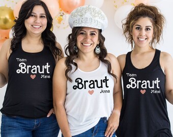 JGA Tanktop für Frauen personalisiert mit Name, Braut Shirt Geschenk für Junggeselinnenabschied T-Shirt, Team Braut, Brautgeschenk, Hochzeit