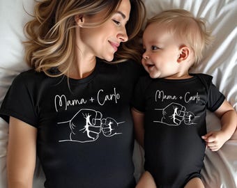 Completo mamma e bambino, maglietta personalizzata per la mamma, body per neonato con nome, regalo per la festa della mamma, completo coordinato per la famiglia mamma e bambino