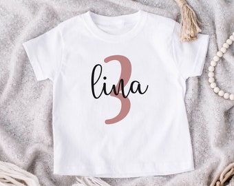 Chemise pour enfants personnalisée avec nom et numéro, chemise d'anniversaire pour l'anniversaire des enfants, t-shirt du numéro de l'année de l'enfant, cadeau d'anniversaire