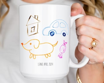 Personalisierte Tasse mit Kinderkunstwerk, Kinderzeichnung Geschenk für Eltern, Geburtstagsgeschenk für Großeltern, Vatertagsgeschenk Kinder