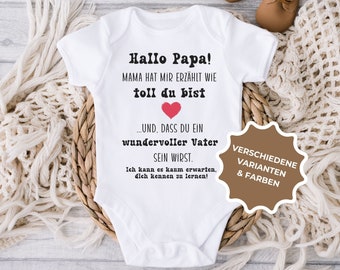 Babybody Hallo Papa zur Schwangerschaftsverkündung, personalisiertes Geschenk für Papa, Du wirst Papa Strampler, Geburtsgeschenk für Papa