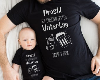 Gepersonaliseerde set voor eerste Vaderdag, babybody en t-shirt gepersonaliseerd voor vader, zoon of dochter, cadeau-idee voor vader, partnerlook