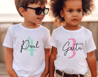 Chemise pour enfants personnalisée avec nom et numéro, chemise d'anniversaire pour l'anniversaire des enfants, t-shirt du numéro de l'année de l'enfant, cadeau d'anniversaire