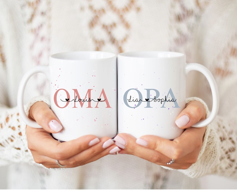 Personalisierte Tasse für Oma und Opa mit Namen, Geburtstagsgeschenk für Großeltern von Enkeln, Tasse Geschenk von Enkelkindern individuell Bild 1