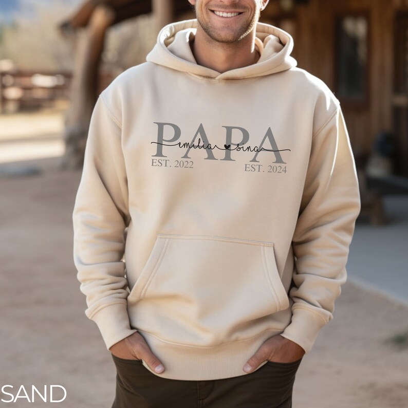 Hoodie personalisiert mit Namen und Jahr, Geburtstagsgeschenk für Papa, Papa Hoodie minimalistisch personalisiert, Geschenkidee für Papa Bild 2