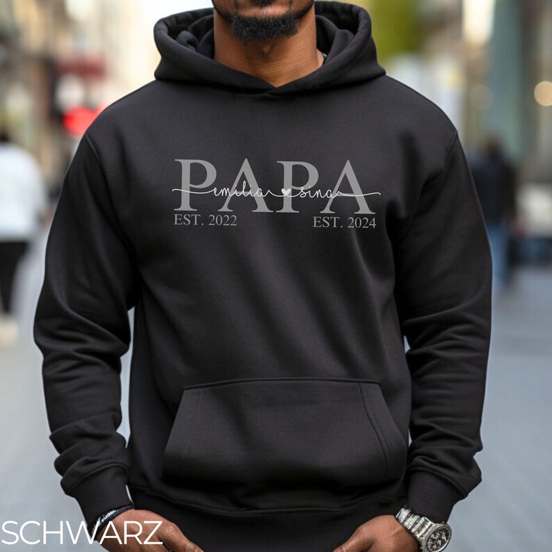 Hoodie personalisiert mit Namen und Jahr, Geburtstagsgeschenk für Papa, Papa Hoodie minimalistisch personalisiert, Geschenkidee für Papa Bild 3