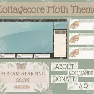 Cottagecore Moth Fee Hexe Vintage Twitch Theme Stream Overlay Paket Blätter Botanisch Okkulte Witchy Ästhetisch Weich Gemütlich Warm Grün Braun