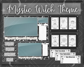 Mystic Goth Witch Twitch/Stream Package w Overlays Animated & Static Screens Alerts Panels Celestial Black Theme Occult Tarot Card