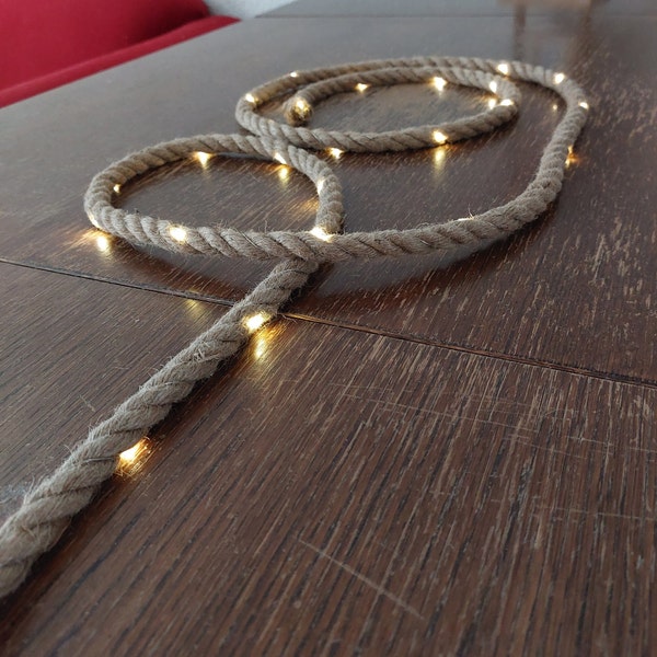 Extra Long and Thick Natural Rope with LED Lights. 8 feet Length. 240cm.