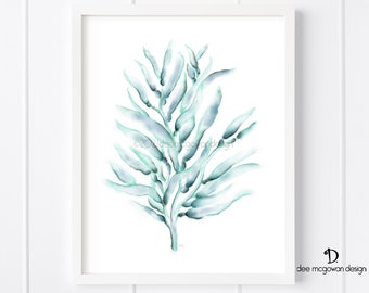 Watercolor Sea Kelp Art Print - Handpainted Seagrass Turquoise Sea Blue Gray Brown Hampton Style Beach Coastal Decor Minimalist