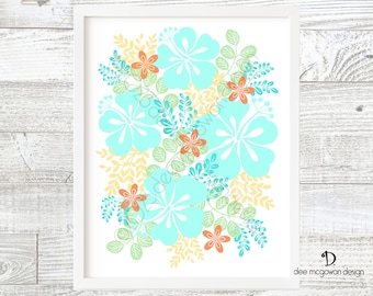 Mid Century Modern Floral Art Print: Retro Tropical Hibiscus
