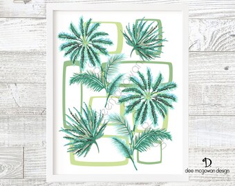 Retro Palm Art Print: Mid-Century Modern Tropical Decor