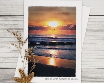 Sunrise Birthday Card: Handmade Watercolor Beach Seascape