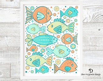 Groovy Fish Art Print: Mid Century Modern Tropical Decor