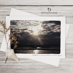 Awaken - Birthday Card - Mixed Media Watercolor Front and Inside Message Sunrise Coastal Beach Seascape Birthday Personalize