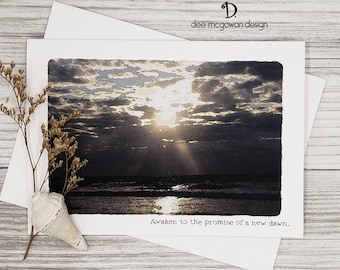 Sunrise Beach Birthday Card: Watercolor Seascape, Personalized Message
