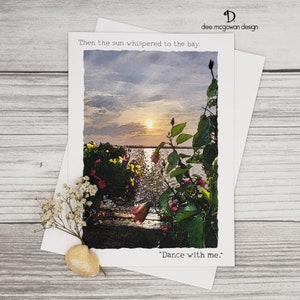 Dance With Me - Sunset Anniversary Card - Mixed Media Watercolor Handmade Front/Inside Message Love Beach Coastal Seascape  Personalize
