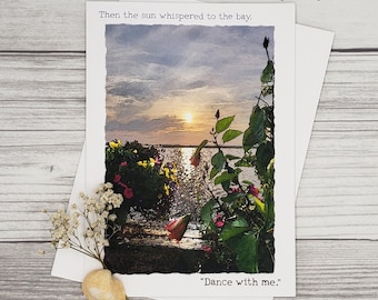 Sunset Anniversary Card: Coastal Watercolor, "Dance With Me"