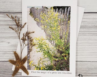 Beach Birthday Card - Watercolor Daisies Coastal Seascape Handmade Inspirational