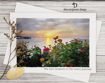 Sunset Seascape Wedding Card: Handmade Watercolor Congratulations