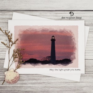 Guide You Home - Lighthouse Sympathy Card - Mixed Media Watercolor Handmade Front and Inside Message Condolence Beach Seascape Personalize