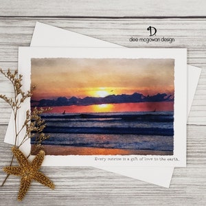 Gift Of Love - Sunrise Birthday Card - Mixed Media Watercolor Handmade Front/Inside Message Beach Seascape Coastal Love Personalize