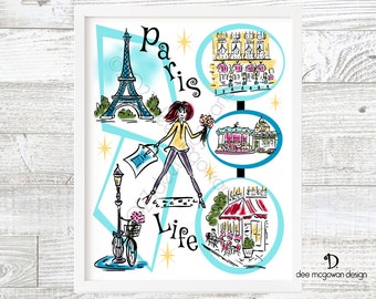 Paris Life Art Print: Mid-Century Modern Eiffel Tower Illustration