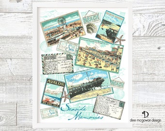 Seaside Postcards Art Print: Mid Century Modern Beach Decor