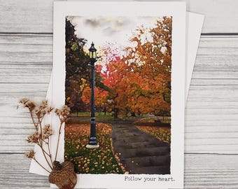 Follow Your Heart Birthday Card - Watercolor Inspirational Foliage Autumn Floral Handmade
