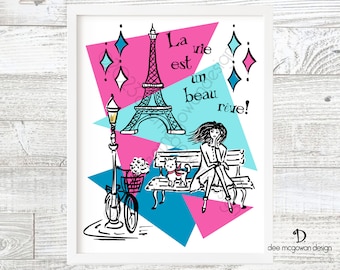 Retro Paris Art Print: Mid-Century Modern Eiffel Tower Illustration