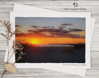 Sunset Thinking of You Card: Handmade Watercolor Beach Seascape