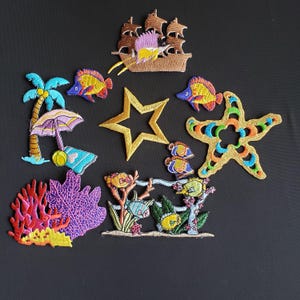 Toppa termoadesiva a forma di pesce, barriera corallina, Florida, 8 pezzi, set di toppe ricamate da cucire, pesce, barriera corallina, spedizione GRATUITA negli USA, stelle, palme, regali