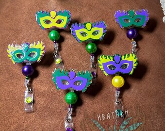 Beaded Mardi Gras Mask Badge Reel